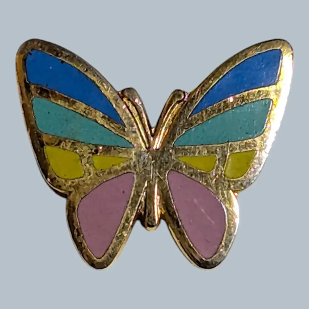 Butterfly Brooch Hat Lapel Pin Lot Of 6 Rainbow Cloisonné Filligree